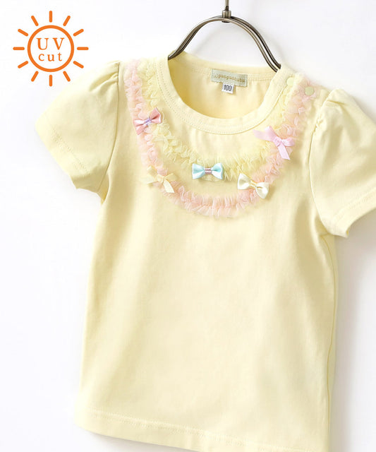 Japanese children's clothing panpantutu UV protection bow top 80-140cm girls summer TOPS 