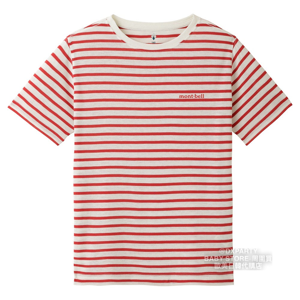 Japanese children's clothing mont-bell UV-resistant/water-absorbing/quick-drying/odor-suppressing/high-elasticity striped short-sleeved T-shirt (100-160cm) for boys and girls summer TOPS