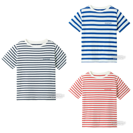 Japanese children's clothing mont-bell UV-resistant/water-absorbing/quick-drying/odor-suppressing/high-elasticity striped short-sleeved T-shirt (100-160cm) for boys and girls summer TOPS