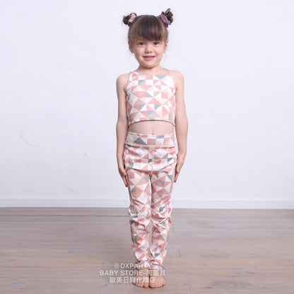 Japanese Children's Yoga Geometric Pattern Top 110-150cm Girls' Yoga Series 