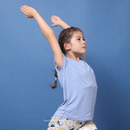 Japanese children's clothing YOGA pleated short-sleeved T-shirt 110-150cm girls' children's yoga series 