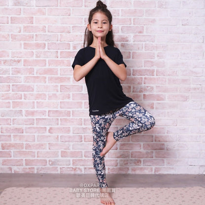 Japanese children's clothing YOGA pleated short-sleeved T-shirt 110-150cm girls' children's yoga series 