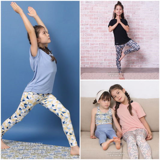 Japanese children's clothing YOGA pleated short-sleeved T-shirt 110-150cm girls' children's yoga series 